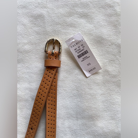 NWT Talbots Skinny Brown Perforated Belt with Gold Hardware - Picture 2 of 3